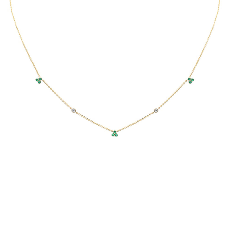.24ct G SI 14K Yellow Gold Diamond & Emerald Gemstones Pendant Necklace 16+2" Long