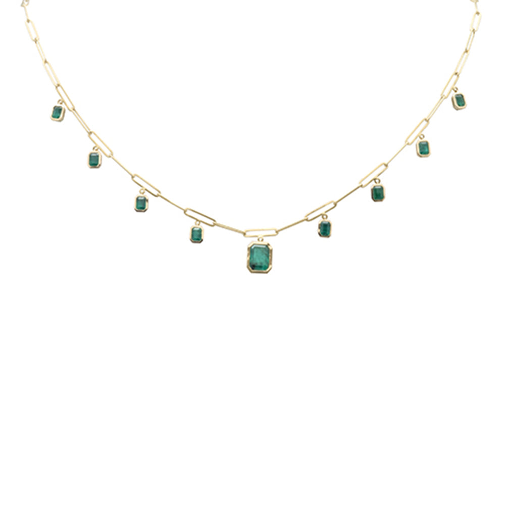 SPECIAL! 3.07ct G SI 14K Yellow Gold Natural Emerald Gemstones Paper Clip Pendant Necklace 18" Long