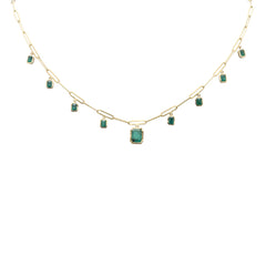 SPECIAL! 3.07ct G SI 14K Yellow Gold Natural Emerald Gemstones Paper Clip Pendant Necklace 18" Long