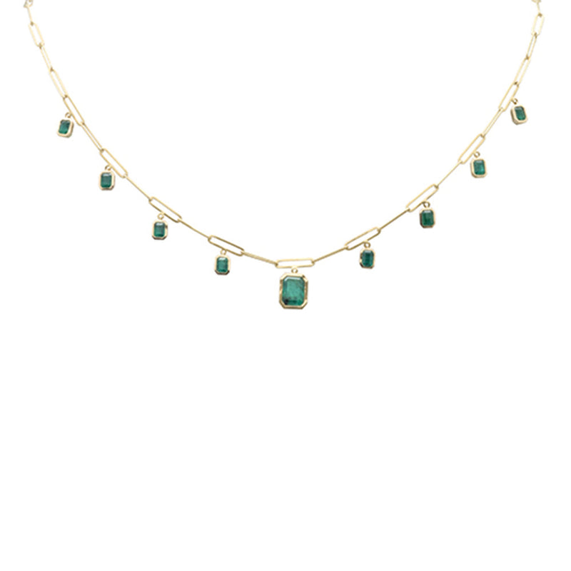 SPECIAL! 3.07ct G SI 14K Yellow Gold Natural Emerald Gemstones Paper Clip Pendant Necklace 18" Long