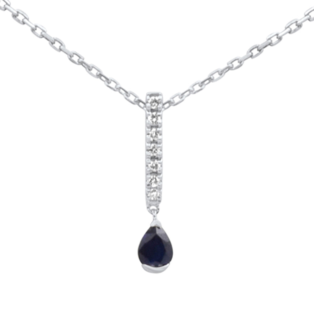 .28ct G SI 14K White Gold Diamond & Blue Sapphire Gemstone Pendant Necklace 18" Long Chain