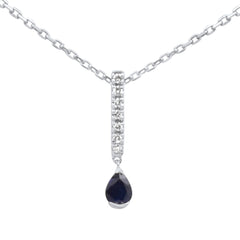 .28ct G SI 14K White Gold Diamond & Blue Sapphire Gemstone Pendant Necklace 18" Long Chain