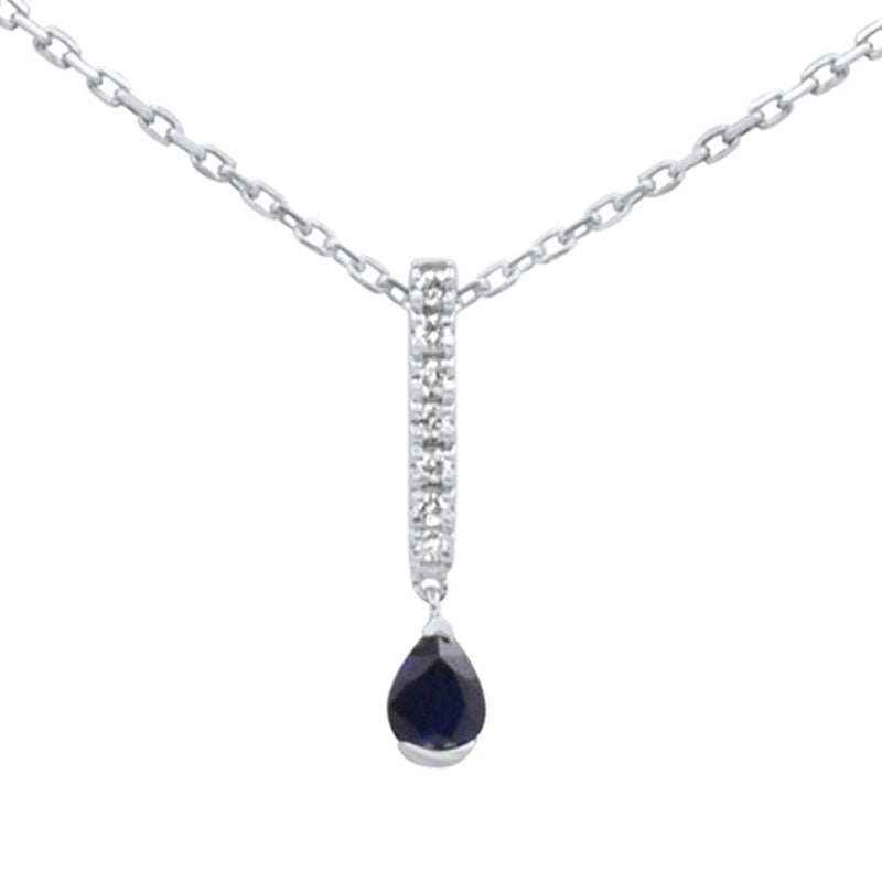 .28ct G SI 14K White Gold Diamond & Blue Sapphire Gemstone Pendant Necklace 18" Long Chain