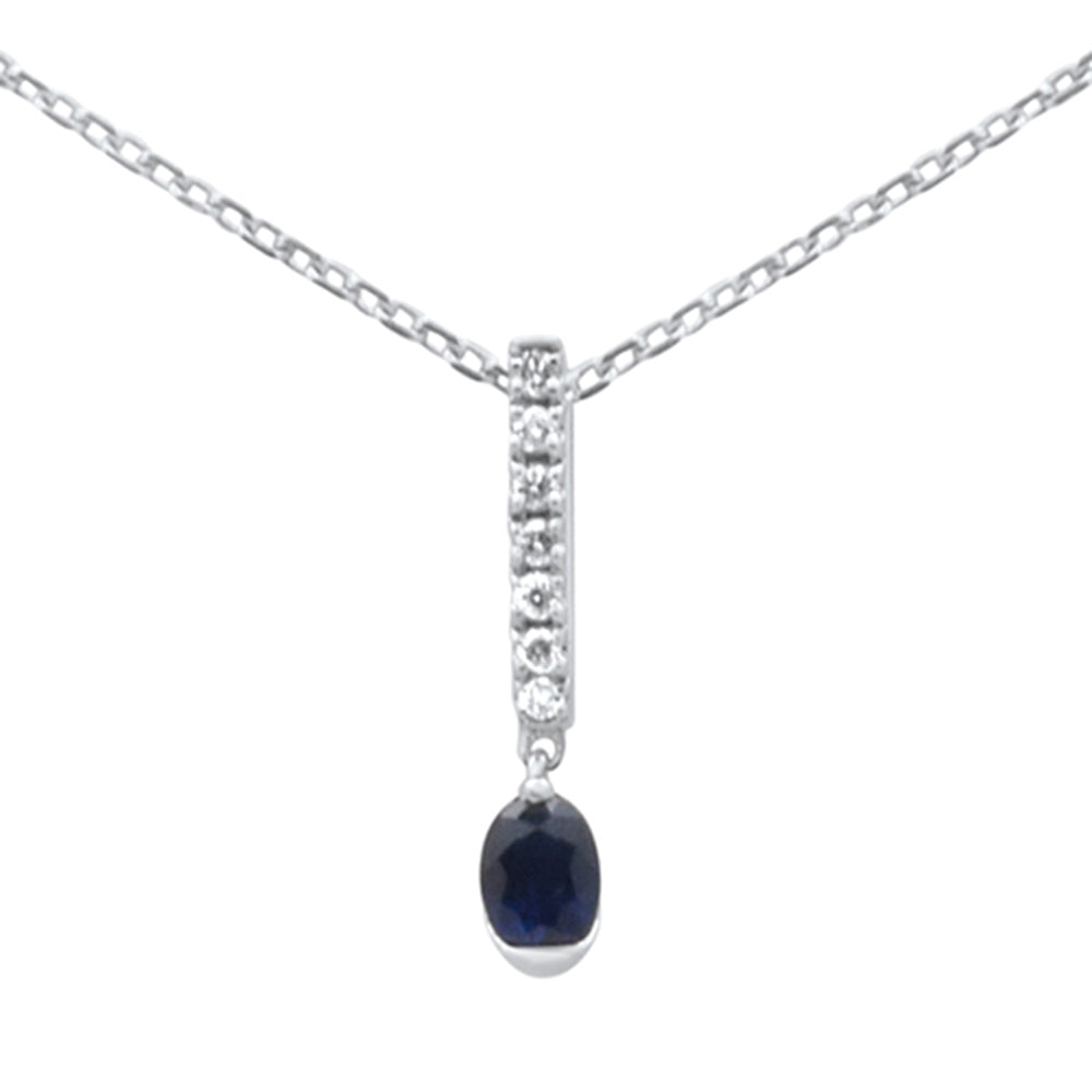 .31ct G SI 14K White Gold Diamond & Blue Sapphire Gemstone Pendant Necklace 18" Long Chain