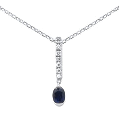 .31ct G SI 14K White Gold Diamond & Blue Sapphire Gemstone Pendant Necklace 18" Long Chain