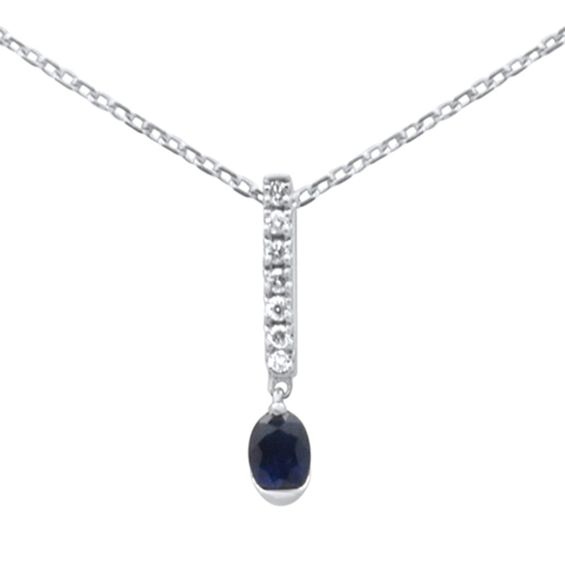 .31ct G SI 14K White Gold Diamond & Blue Sapphire Gemstone Pendant Necklace 18" Long Chain