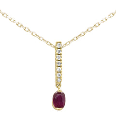 .29ct G SI 14K Yellow Gold Diamond & Ruby Gemstone Pendant Necklace 18" Long Chain