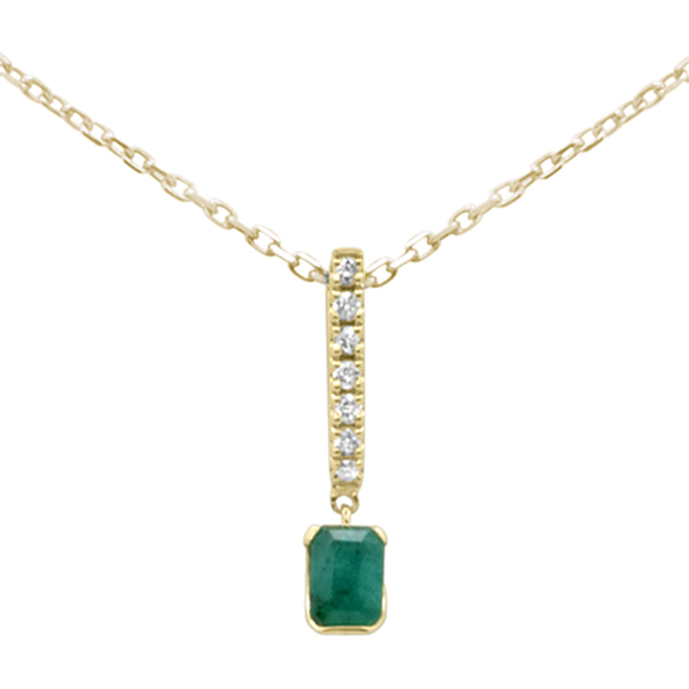 .28ct G SI 14K Yellow Gold Diamond & Emerald Gemstone Pendant Necklace 18" Long Chain