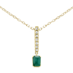 .28ct G SI 14K Yellow Gold Diamond & Emerald Gemstone Pendant Necklace 18" Long Chain