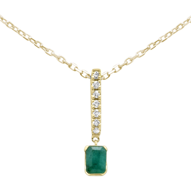 .28ct G SI 14K Yellow Gold Diamond & Emerald Gemstone Pendant Necklace 18" Long Chain