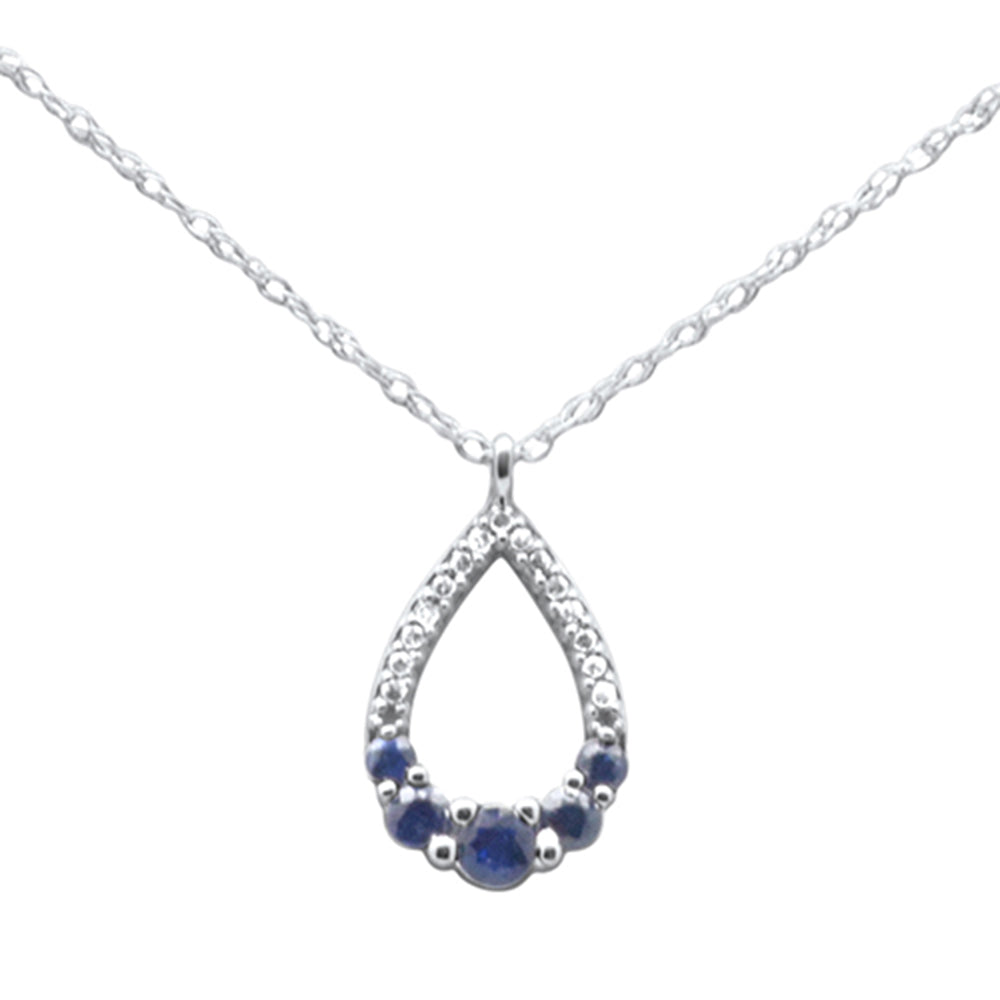 .26ct G SI 14K White Gold Diamond & Blue Sapphire Pendant Necklace 18" Long