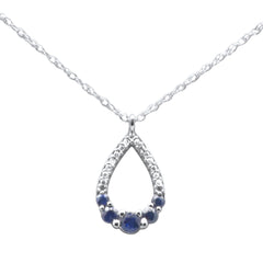 .26ct G SI 14K White Gold Diamond & Blue Sapphire Pendant Necklace 18" Long