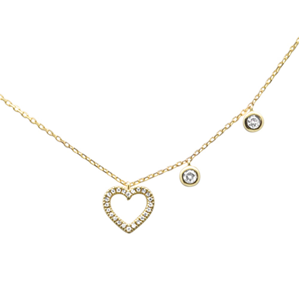 .13ct G SI 14K Yellow Gold Diamond Heart Shape Pendant Necklace 18" Long