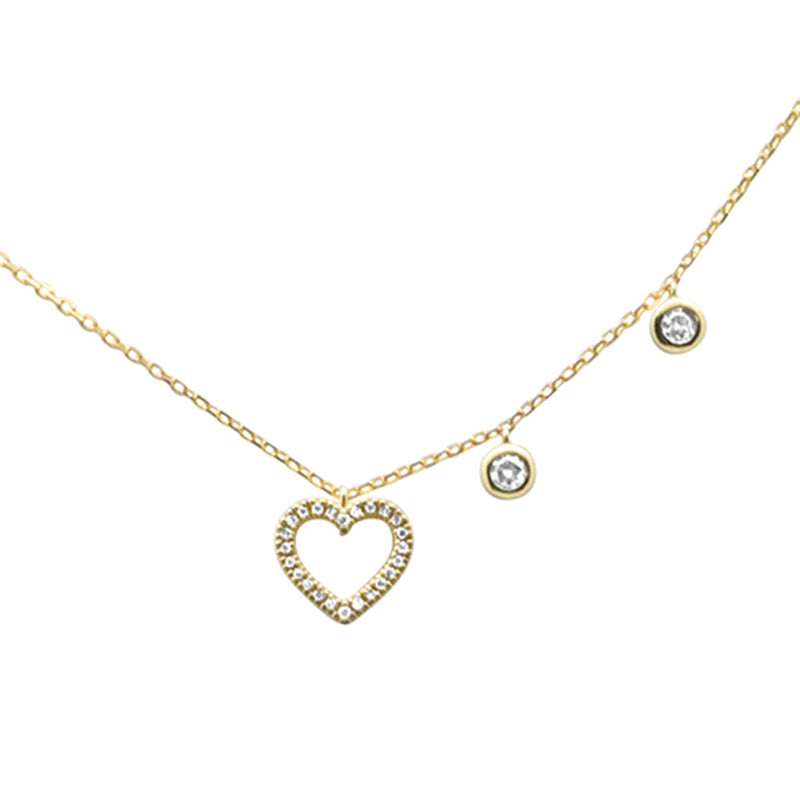 .13ct G SI 14K Yellow Gold Diamond Heart Shape Pendant Necklace 18" Long