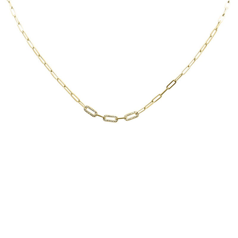 SPECIAL!.13ct G SI 14K Yellow Gold Round Diamond Paper Clip Pendant Necklace 18" Long