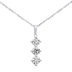 SPECIAL! .62ct G SI 14K White Gold Diamond 3 Stone Pendant Necklace 18" Long Chain