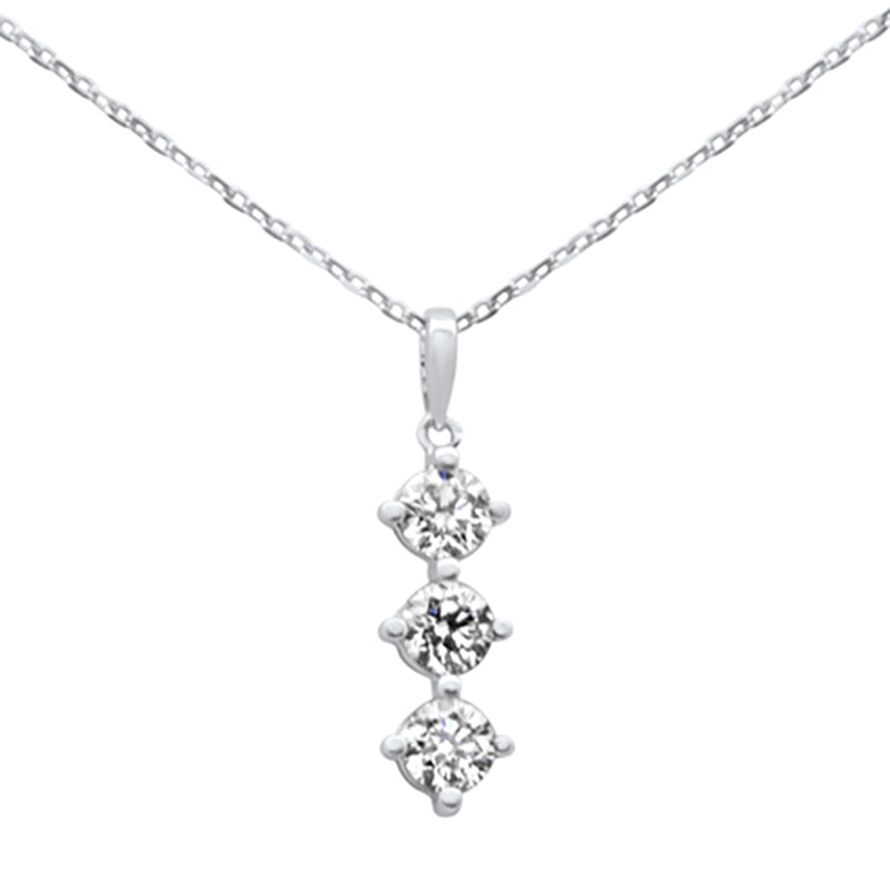 SPECIAL! .62ct G SI 14K White Gold Diamond 3 Stone Pendant Necklace 18" Long Chain