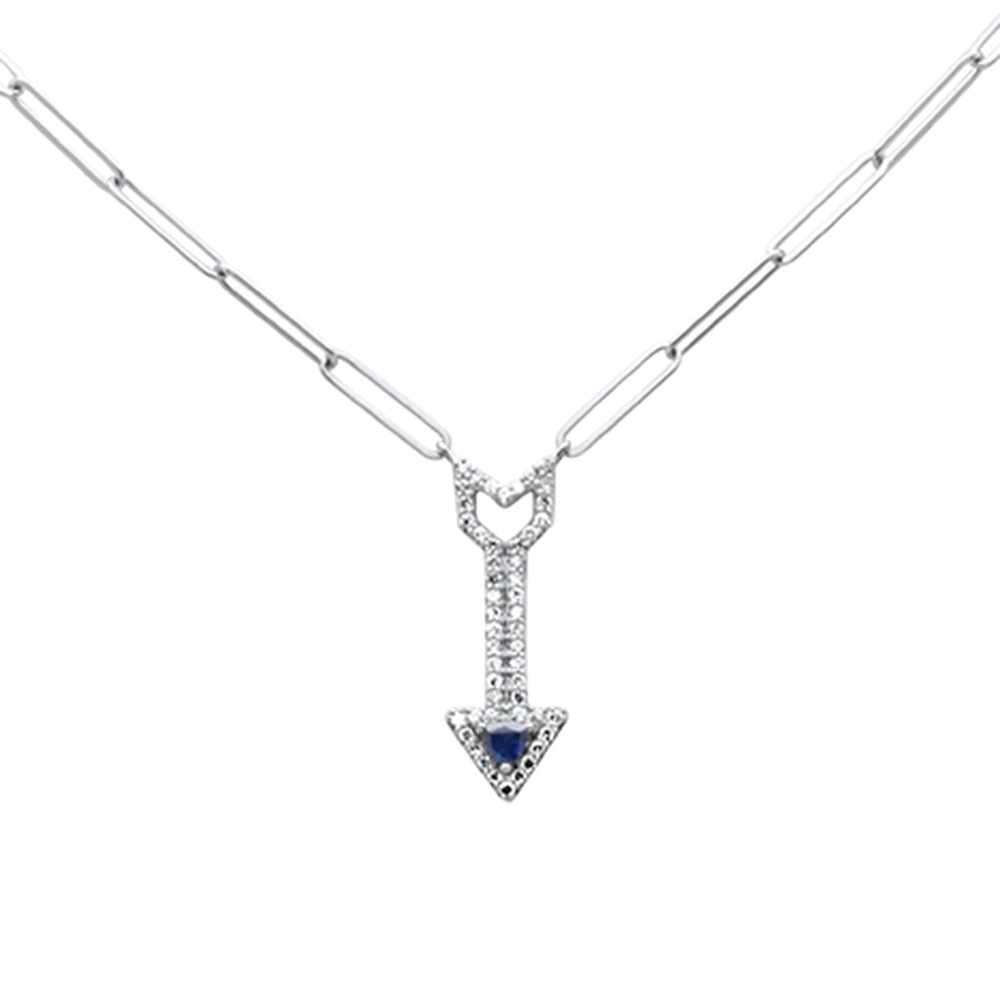 SPECIAL! .34ct G SI 14K White Gold Diamond & Blue Sapphire Gemstones Arrow Pendant Necklace 18" Long