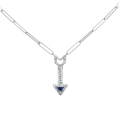 SPECIAL! .34ct G SI 14K White Gold Diamond & Blue Sapphire Gemstones Arrow Pendant Necklace 18" Long