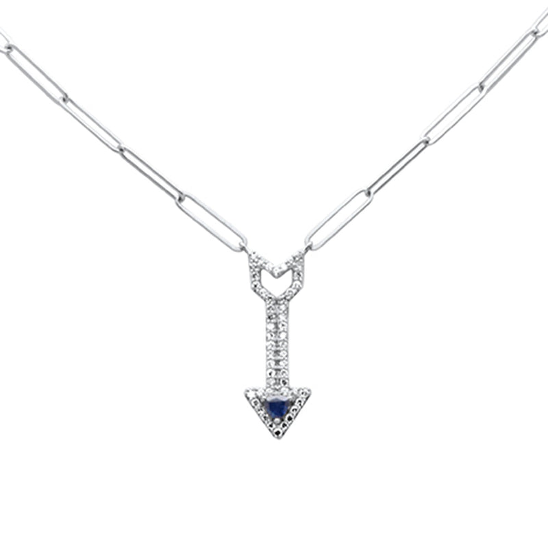 SPECIAL! .34ct G SI 14K White Gold Diamond & Blue Sapphire Gemstones Arrow Pendant Necklace 18" Long