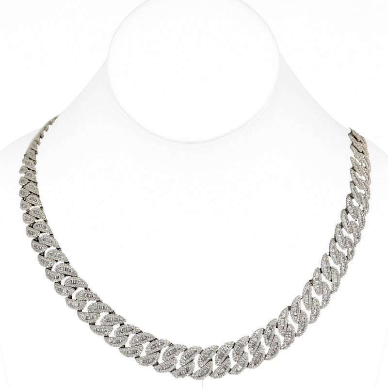 SPECIAL! 13mm 22.99ct G SI 14K White Gold Baguette & Round Diamond Cuban Necklace 24"