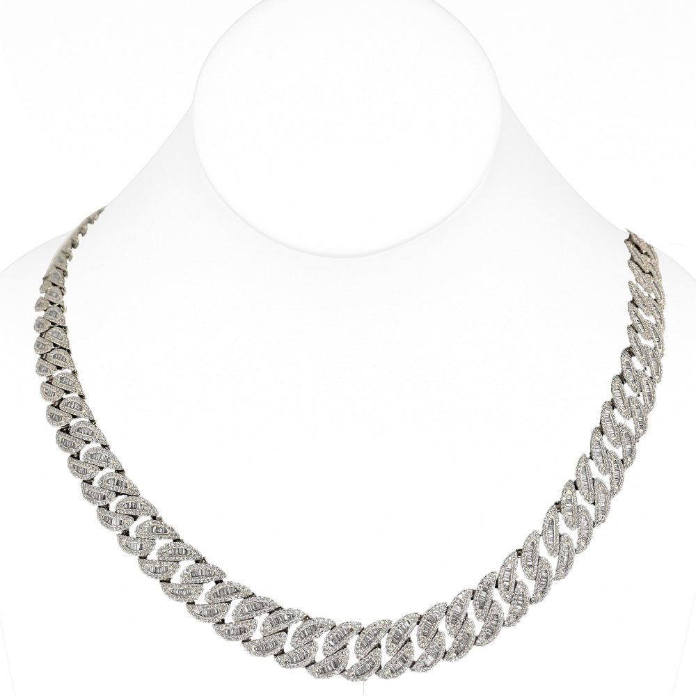 SPECIAL! 13mm 19.48ct G SI 14K White Gold Baguette & Round Diamond Cuban Necklace 20"