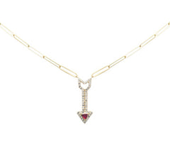 SPECIAL! .37ct G SI 14K Yellow Gold Diamond & Ruby Gemstones Arrow Pendant 18" Long