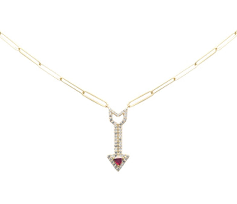 SPECIAL! .37ct G SI 14K Yellow Gold Diamond & Ruby Gemstones Arrow Pendant 18" Long