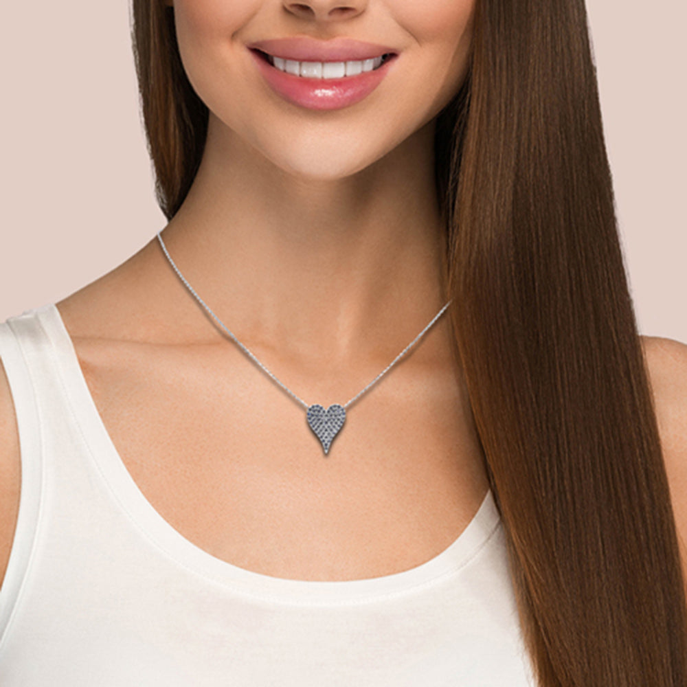 SPECIAL! .46ct G SI 14K White Gold Blue Sapphire Heart Pendant 16+2" Ext Long
