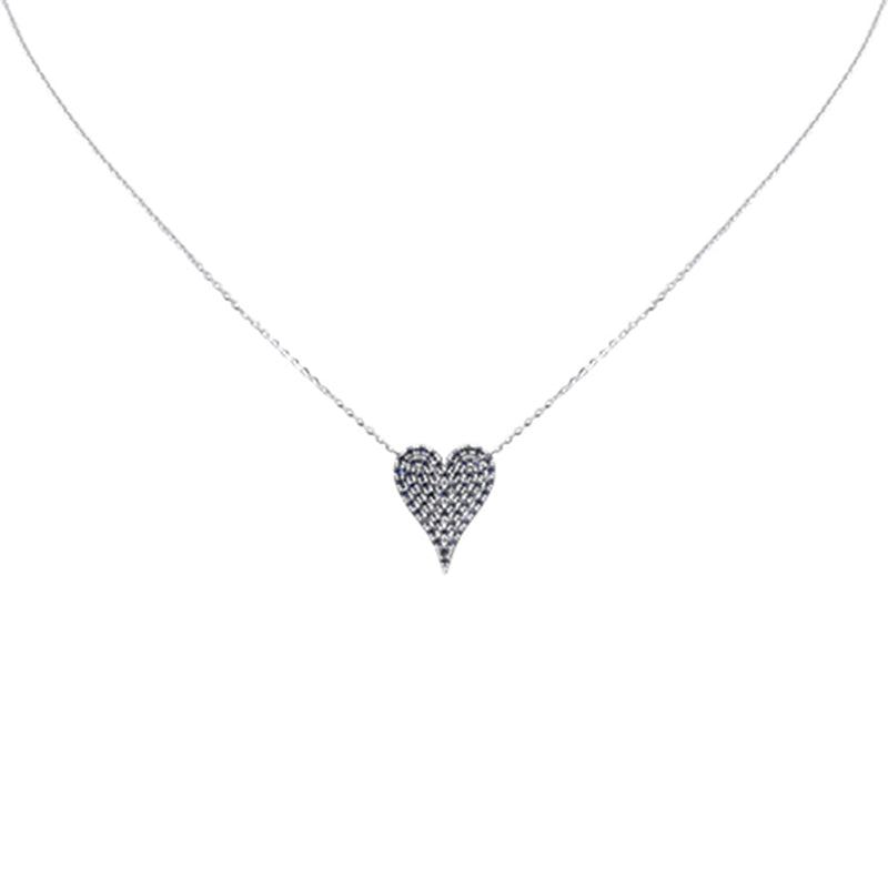 SPECIAL! .46ct G SI 14K White Gold Blue Sapphire Heart Pendant 16+2" Ext Long