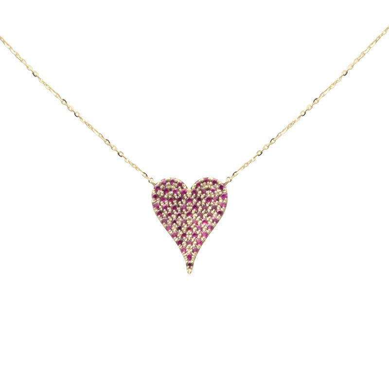 SPECIAL! .50ct G SI 14K Yellow Gold Ruby Gemstones Heart Pendant  16+2" Ext Long