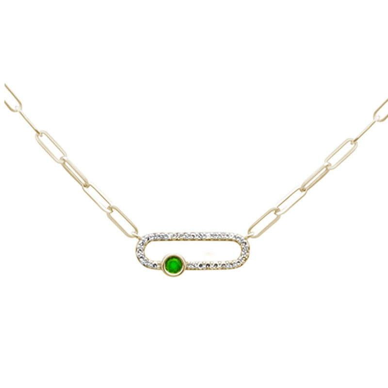 SPECIAL! .37ct G SI 14k Yellow Gold Diamond & Emerald Gemstones Paper clip Pendant Necklace  14+2" Long Chain