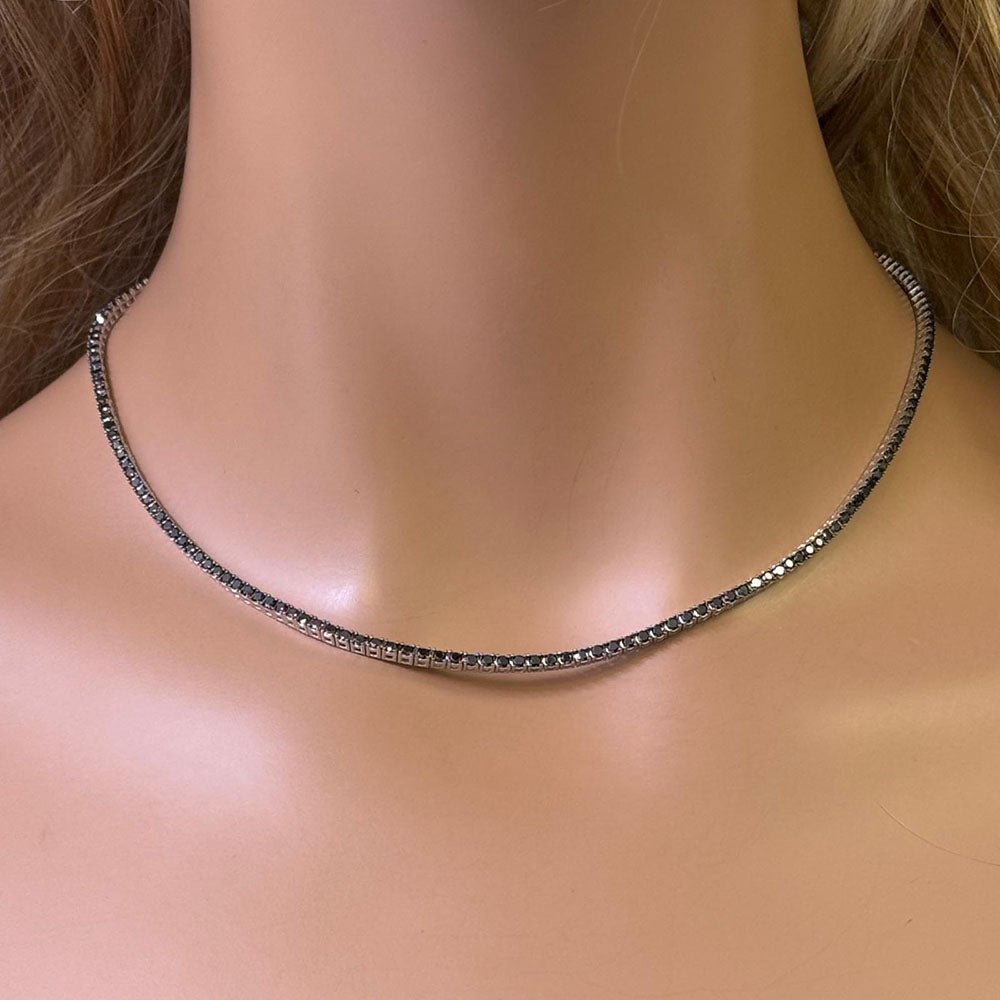 SPECIAL! 5.17ct G SI 14K White Gold Diamond Black Diamond Tennis Necklace 16" Long