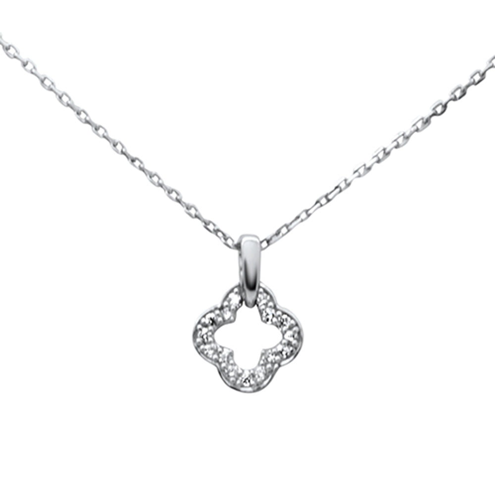 .10ct G SI 14K White Gold Diamond Clover Necklace Pendant 18" Long Chain