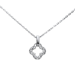 .10ct G SI 14K White Gold Diamond Clover Necklace Pendant 18" Long Chain
