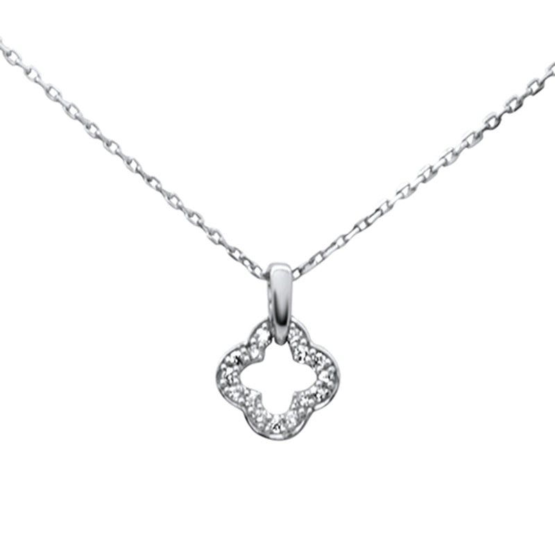 .10ct G SI 14K White Gold Diamond Clover Necklace Pendant 18" Long Chain