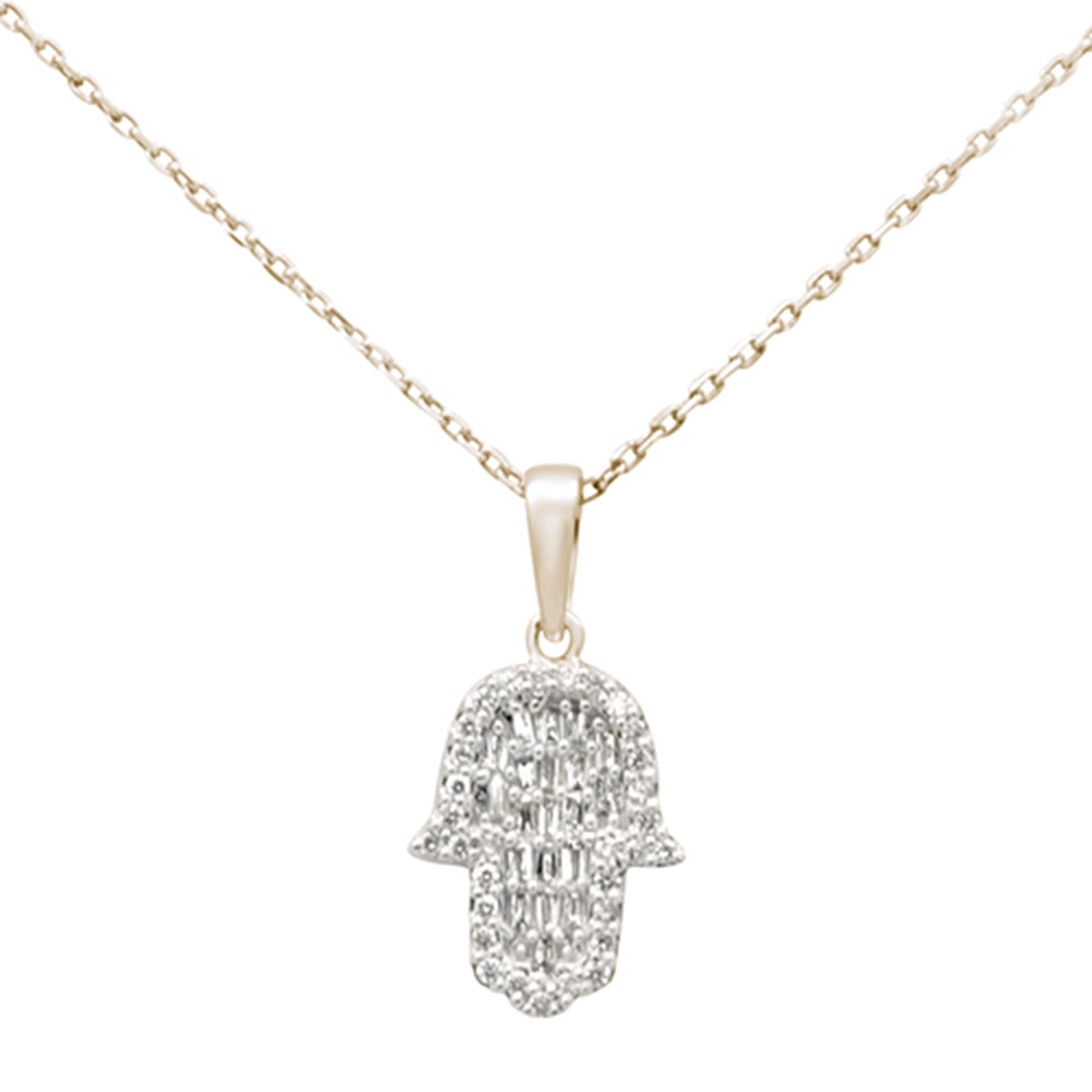 SPECIAL! .26ct G SI 14K Yellow Gold Diamond Round & Baguette Hamsa Pendant Necklace 18" Long