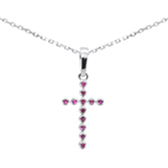 .10ct G SI 14K White Gold Ruby Gemstones Cross Pendant Necklace 18' Long Chain