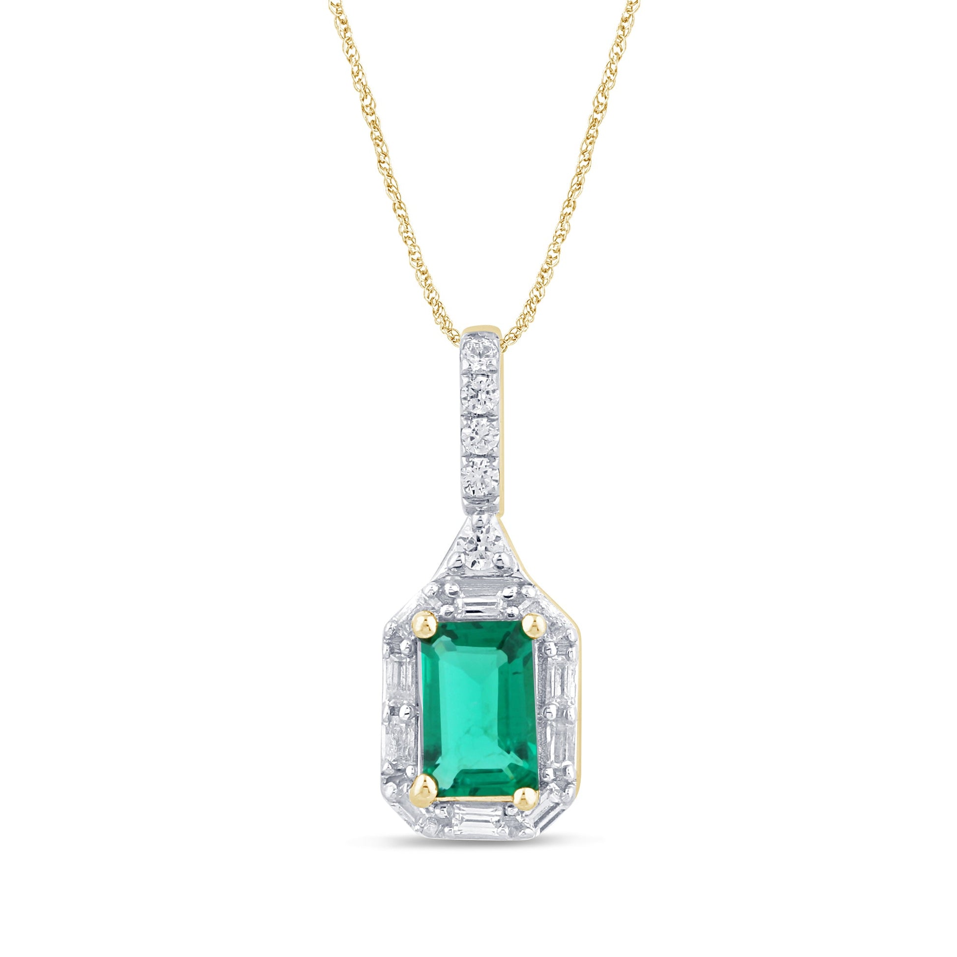 SPECIAL! .63ct G SI 14K Yellow Gold Diamond & Emerald Gemstones Pendant Necklace 18' Long Chain