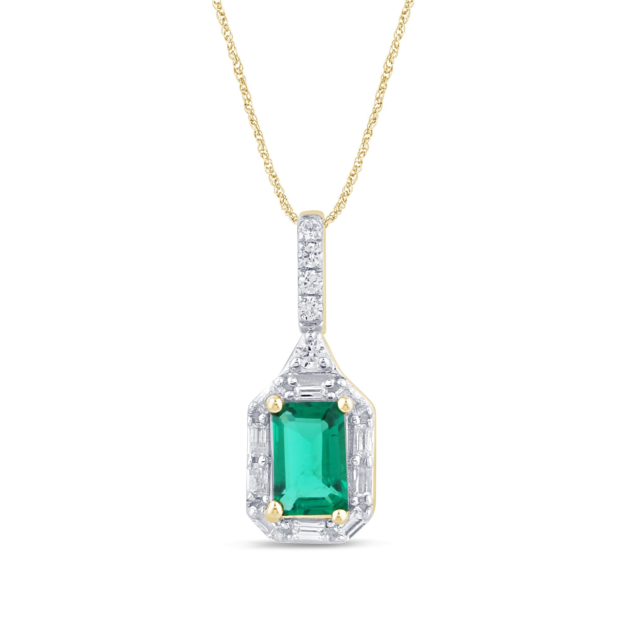 SPECIAL! .63ct G SI 14K Yellow Gold Diamond & Emerald Gemstones Pendant Necklace 18' Long Chain