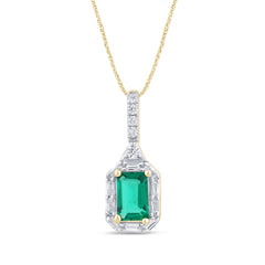 SPECIAL! .63ct G SI 14K Yellow Gold Diamond & Emerald Gemstones Pendant Necklace 18' Long Chain