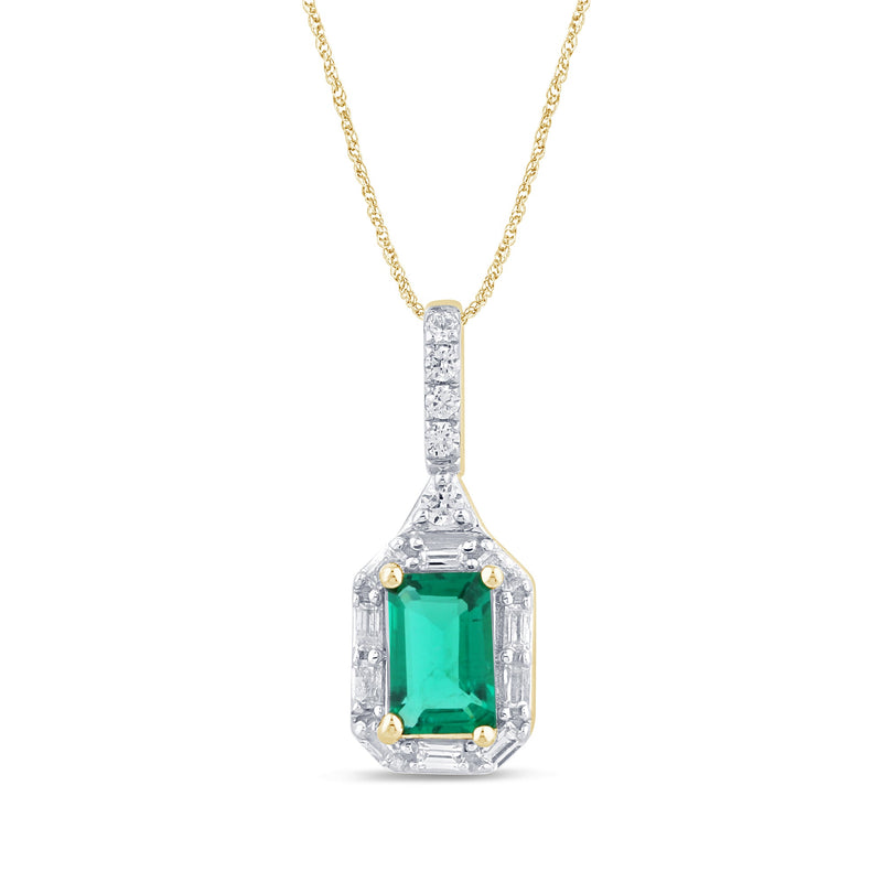 SPECIAL! .63ct G SI 14K Yellow Gold Diamond & Emerald Gemstones Pendant Necklace 18' Long Chain