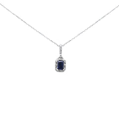 SPECIAL! .77ct G SI 14K White Gold Diamond & Blue Sapphire Gemstones Pendant Necklace 18" Long Chain