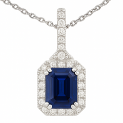 SPECIAL! .77ct G SI 14K White Gold Diamond & Blue Sapphire Gemstones Pendant Necklace 18" Long Chain