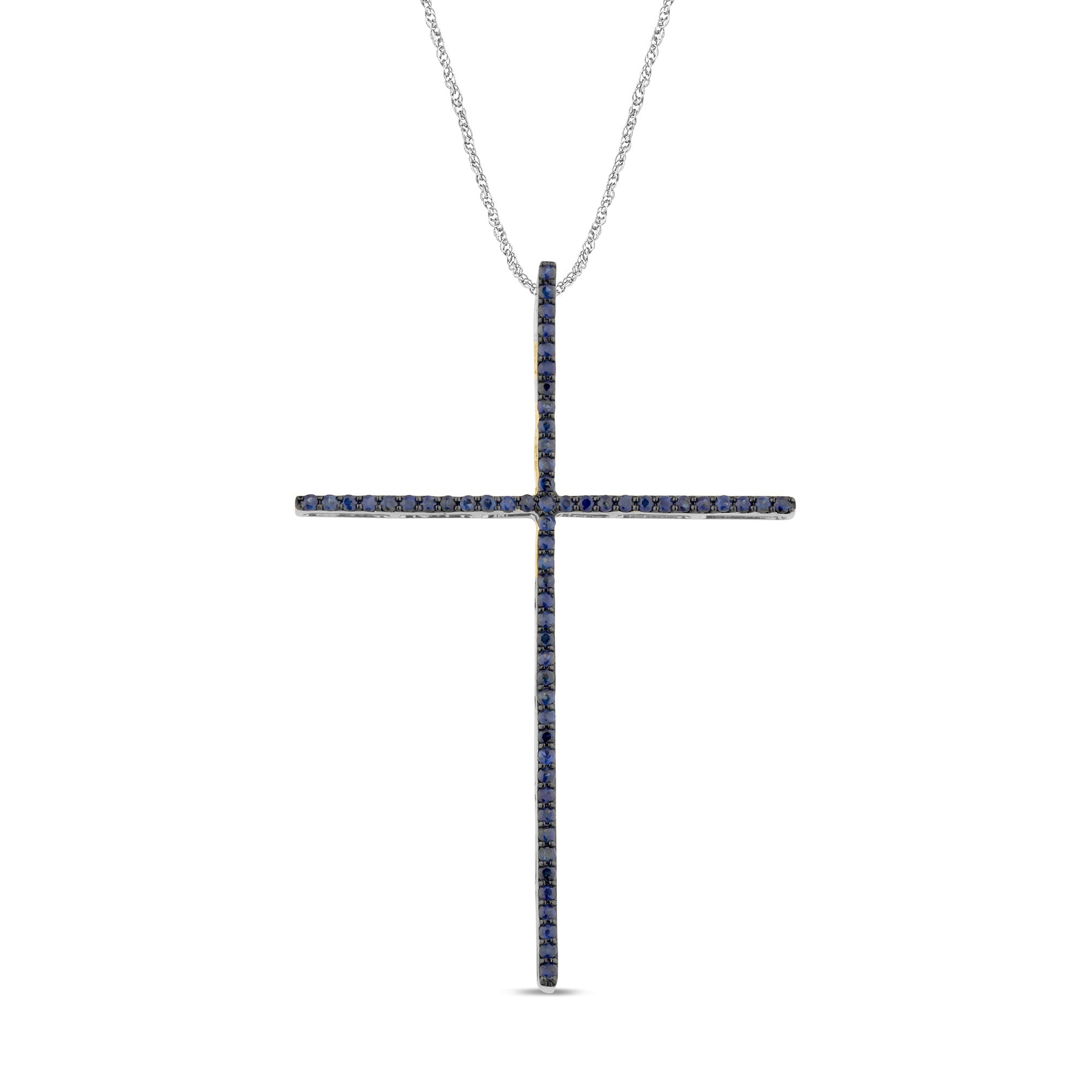 SPECIAL! .43ct G SI 14K White Gold Blue Sapphire Gemstones Cross Pendant Necklace 18" Long Chain