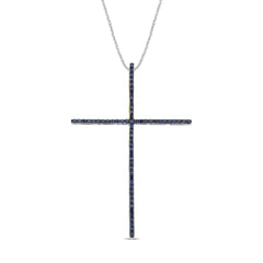 SPECIAL! .43ct G SI 14K White Gold Blue Sapphire Gemstones Cross Pendant Necklace 18" Long Chain