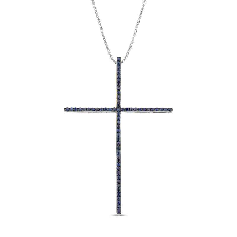 SPECIAL! .43ct G SI 14K White Gold Blue Sapphire Gemstones Cross Pendant Necklace 18" Long Chain