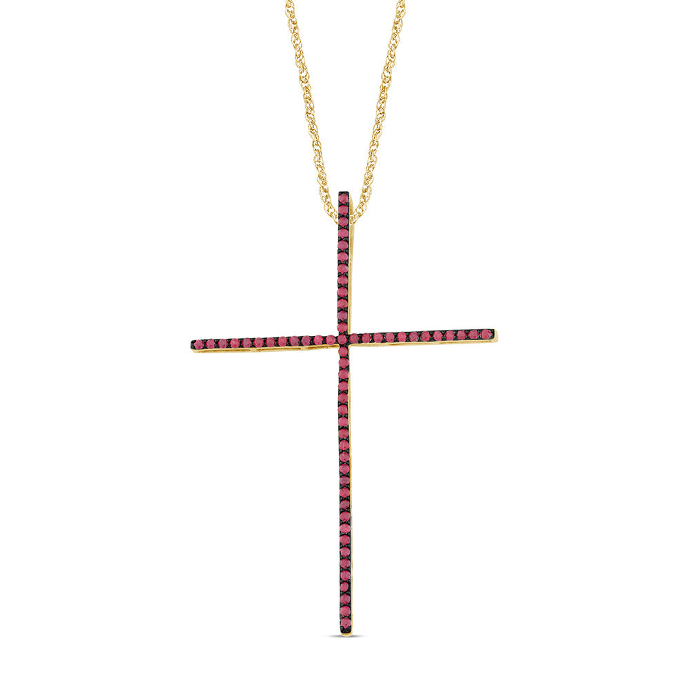 SPECIAL! .43ct G SI 14K Yellow Gold Ruby Gemstones Cross Pendant Necklace 18" Long Chain