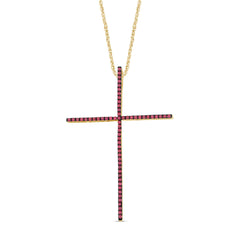 SPECIAL! .43ct G SI 14K Yellow Gold Ruby Gemstones Cross Pendant Necklace 18" Long Chain