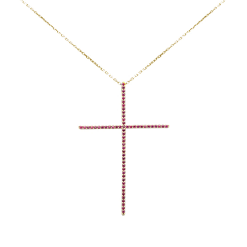 SPECIAL! .43ct G SI 14K Yellow Gold Ruby Gemstones Cross Pendant Necklace 18" Long Chain